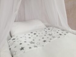 Ausstattung Bettwäsche für Stubenwagen, Weiß Sterne grau 2